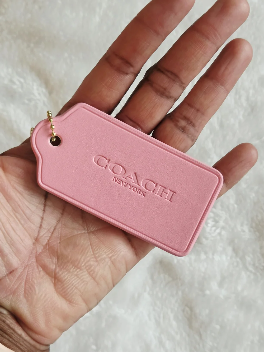 C Logo Pink Leather Hang Tag with Gold-Tone Chain Beautiful Bag Tag